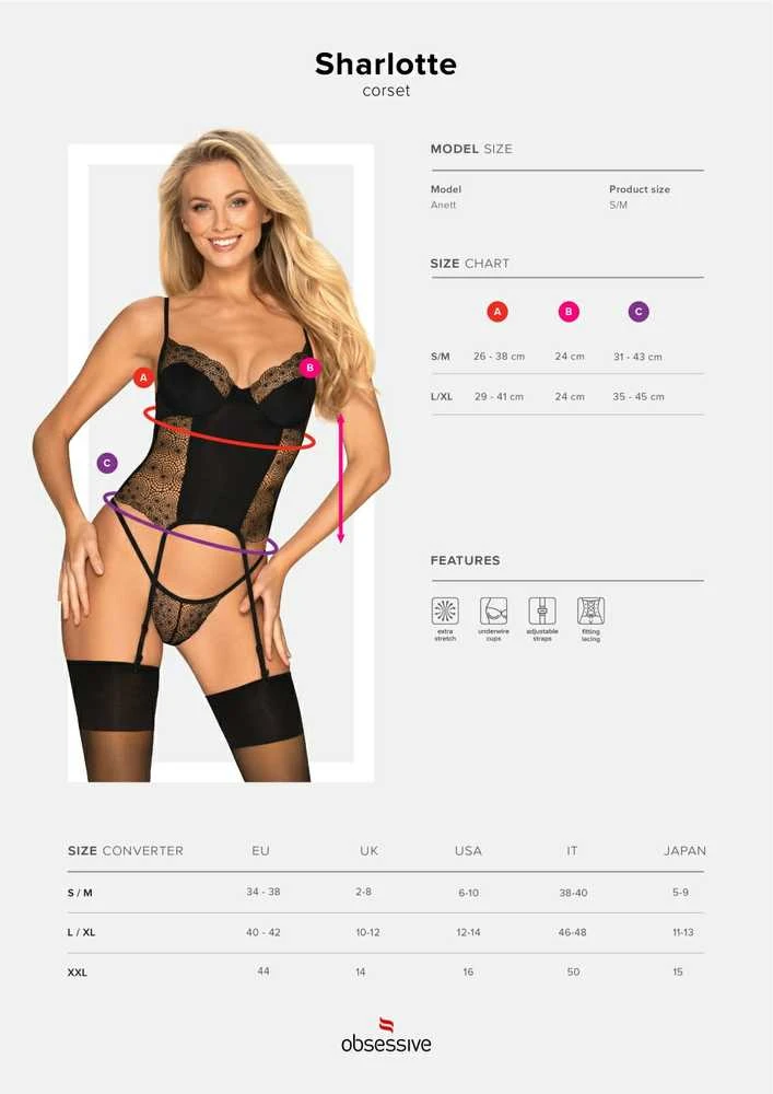 Obsessive - Sharlotte Corset & Thong Juodas S/M