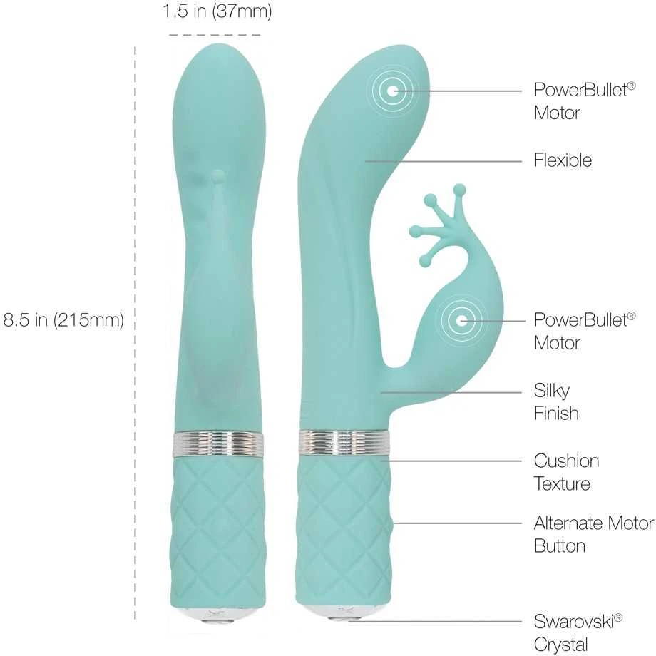 „Pillow Talk“ – „Kinky Rabbit“ ir „G-Spot“ vibratoriaus žalsvai mėlyna spalva