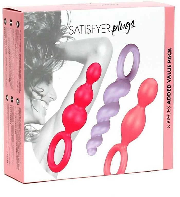 „Satisfyer“ – įvairių spalvų užpakaliukų kamštukai