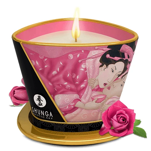 Shunga - masažinė žvakė su rožių žiedlapiais 170 ml