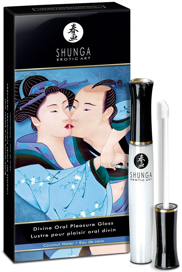 Shunga Erotic Art Oralinio malonumo kokosų skonio lūpų blizgis