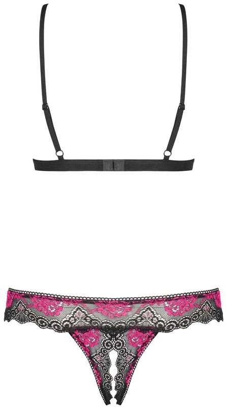 Obsessive - Tulia 2 pcs set cupless juodas S/M seksualus liemenėlės ir kelnaičių komplektas