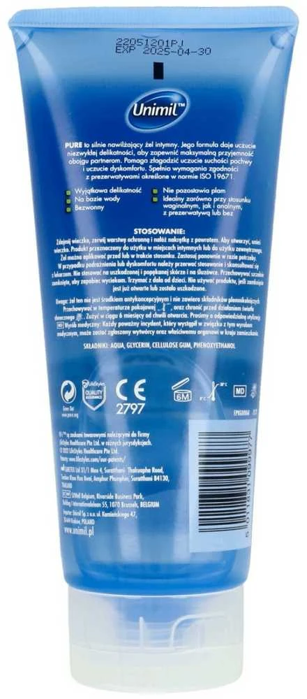 Unimil Grynas drėkinamasis intymus gelis 200ml