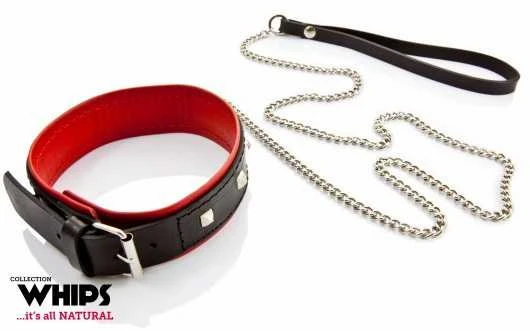 Whips Collections Dygliuota odinė bdsm apykaklė su pavadėliu