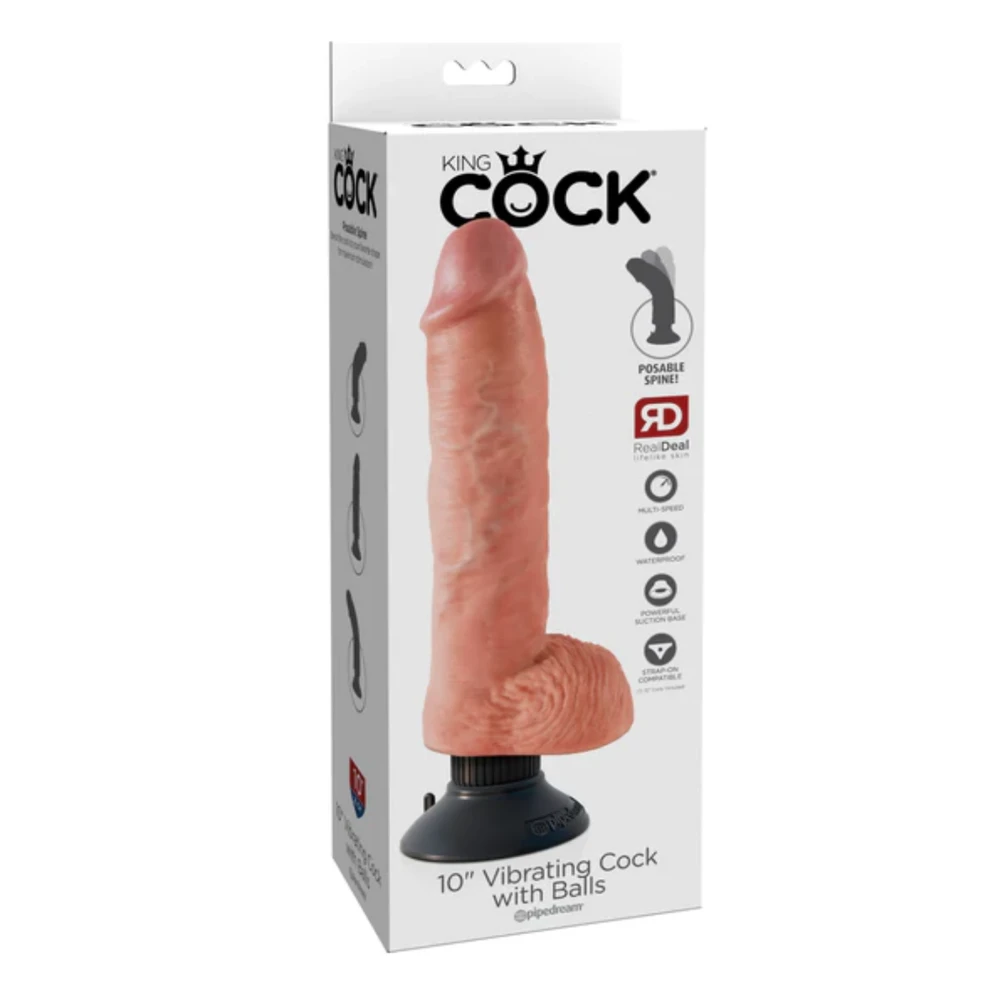 Pipedream King Cock 10 colių vibruojantis masturbatorius su kamuoliukais
