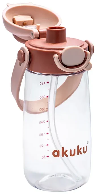 Akuku vaikiška gertuvė su šiaudeliu 480 ml. rusvai gelsvas, A0726