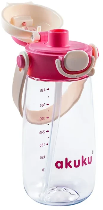 Akuku vaikiška gertuvė su šiaudeliu 480 ml. Rožinė, A0725