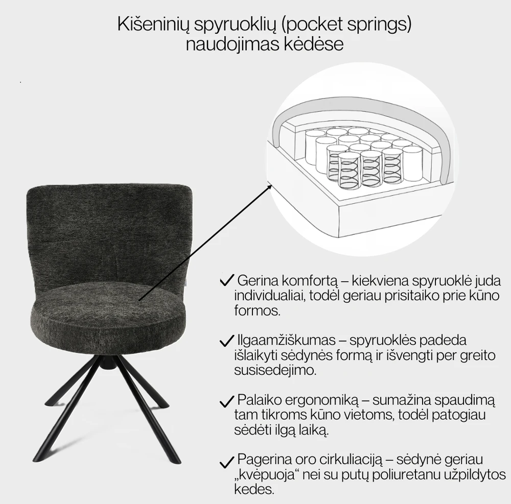 Valgomojo kėdė Mio / Raven 15, Pilka (sukama bazė)