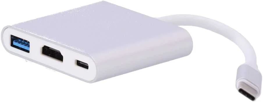 Aluminiuotas adapteris HUB 3w1 USB-C į HDMI 4K, USB 3.1, USB-C - sidabrinis