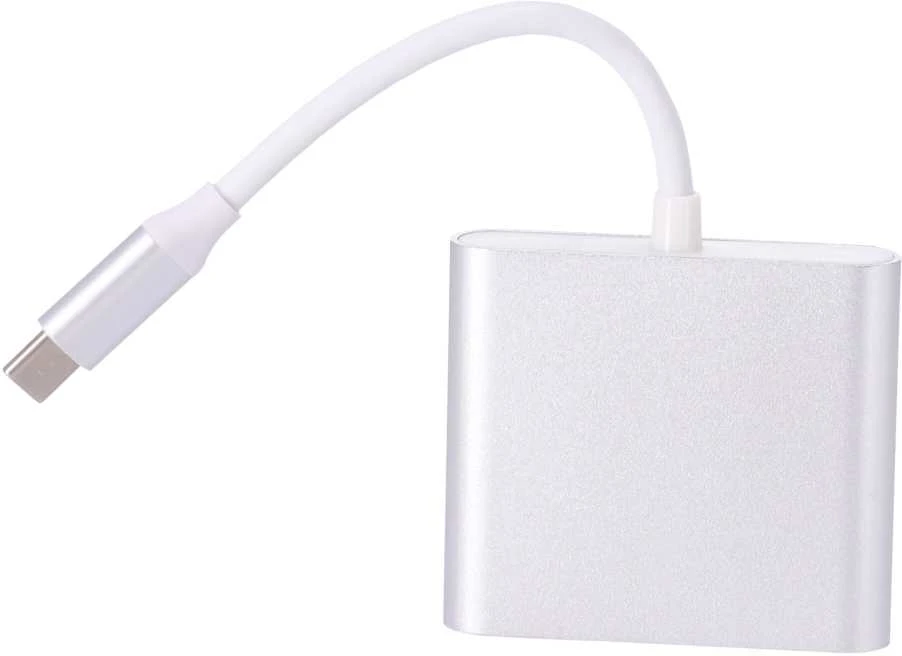 Aluminiuotas adapteris HUB 3w1 USB-C į HDMI 4K, USB 3.1, USB-C - sidabrinis