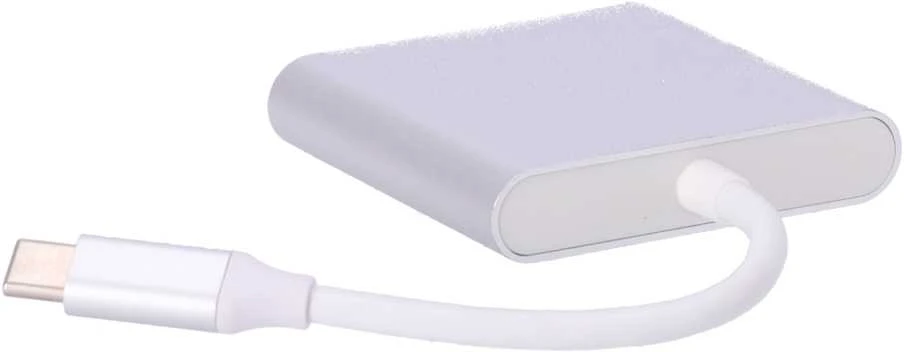 Aluminiuotas adapteris HUB 3w1 USB-C į HDMI 4K, USB 3.1, USB-C - sidabrinis