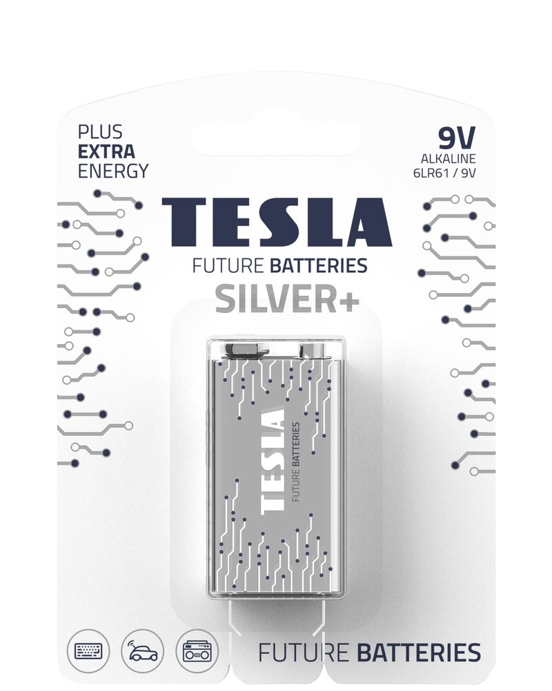Baterija Tesla 9V Sidabrinis+ Alkaline 6LR61 580 mAh (1 vnt) (13090120)