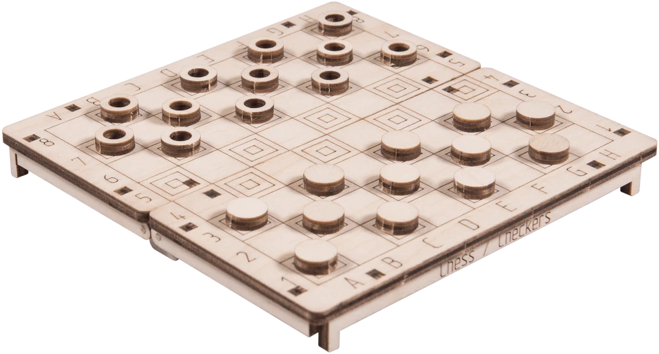 Wooden City MEDINIS 3D Dėlionė - ŠACHMATŲ IR VAIKŲ ŽAIDIMAS 2in1