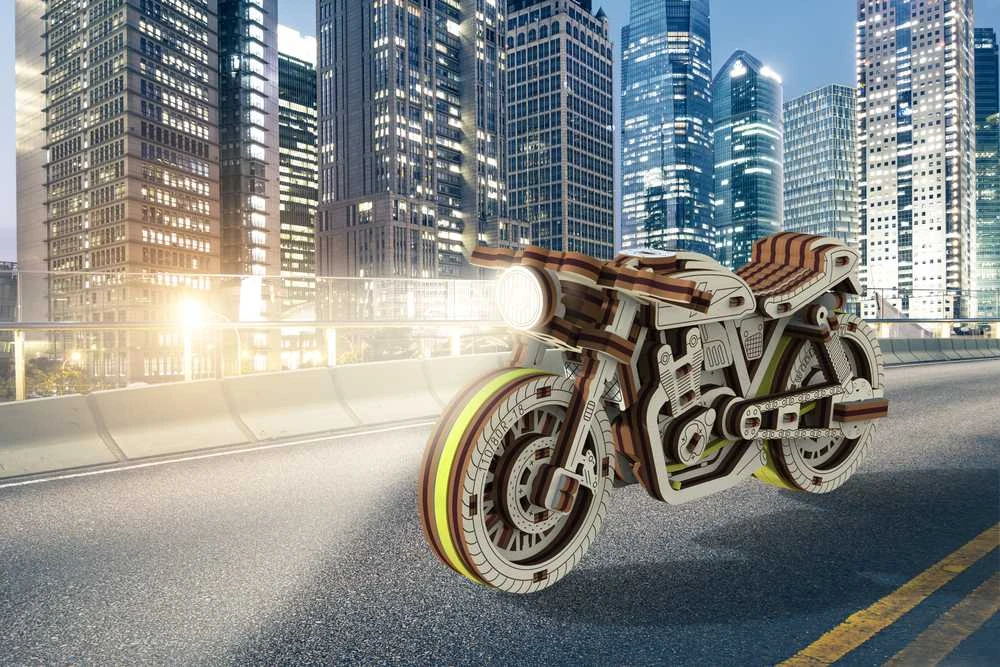Dėlionė WOODEN CITY 3D Medinis Puzzle Cafe Racer Motociklas