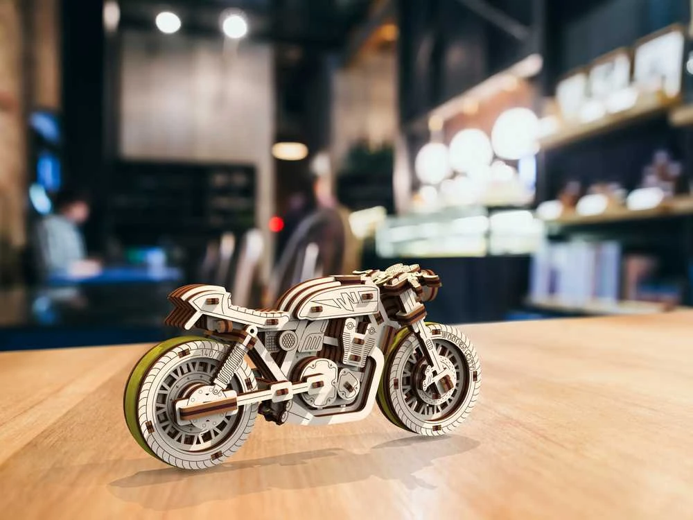 Dėlionė WOODEN CITY 3D Medinis Puzzle Cafe Racer Motociklas