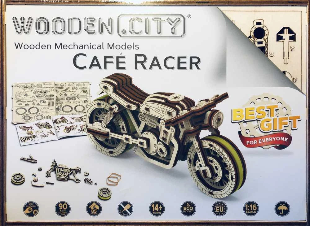 Dėlionė WOODEN CITY 3D Medinis Puzzle Cafe Racer Motociklas