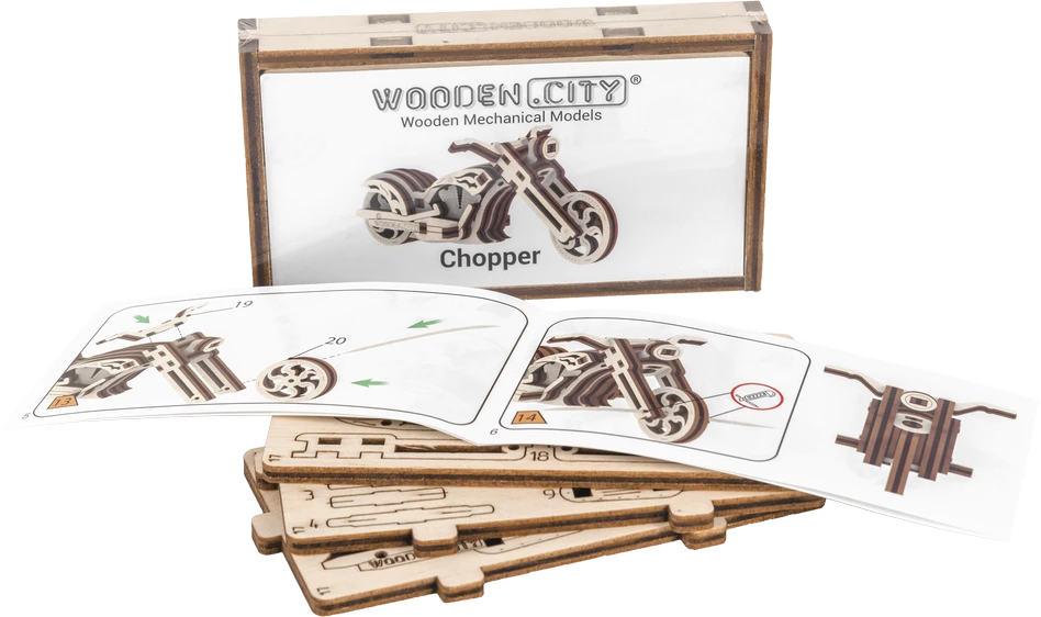 Wooden City Wooden.City 3D medinis motociklo dėlionė – Chopper valdiklis