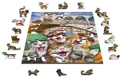 Dėlionė WOODEN CITY Medinis Puzzle su Figūrom - Katės Venecijoje 75 dalys