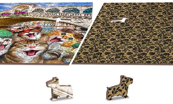 Dėlionė WOODEN CITY Medinis Puzzle su Figūrom - Katės Venecijoje 75 dalys