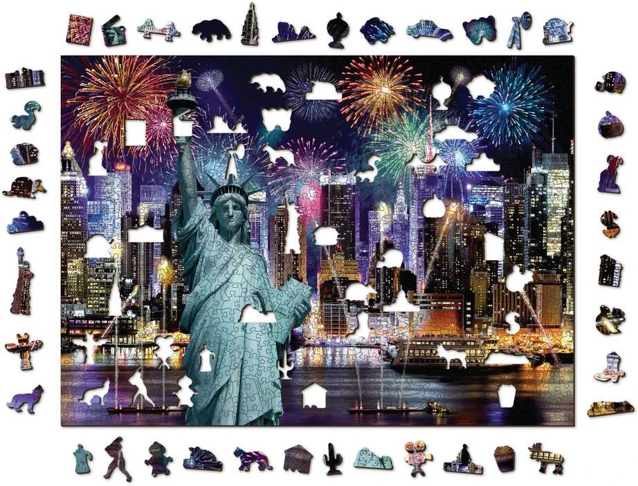 Dėlionė WOODEN CITY Medinės Puzzle – Naujoji Yorkas Naktį XL, 1000 elementų