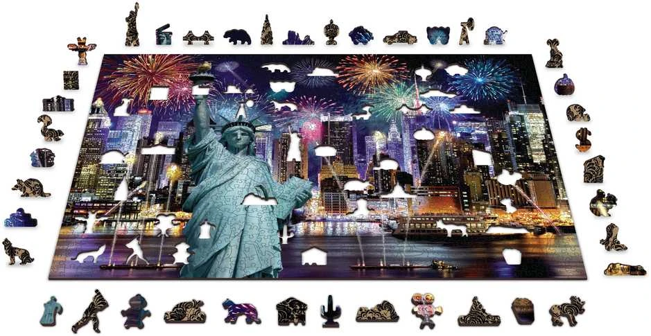 Dėlionė WOODEN CITY Medinės Puzzle – Naujoji Yorkas Naktį XL, 1000 elementų