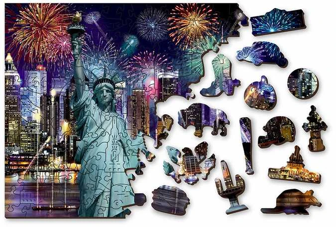 Dėlionė WOODEN CITY Medinės Puzzle – Naujoji Yorkas Naktį XL, 1000 elementų