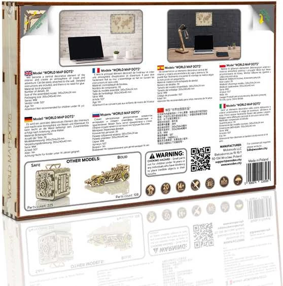 Dėlionė WOODEN CITY Medinė Pasaulio Žemėlapio Modelis (plytelėmis)