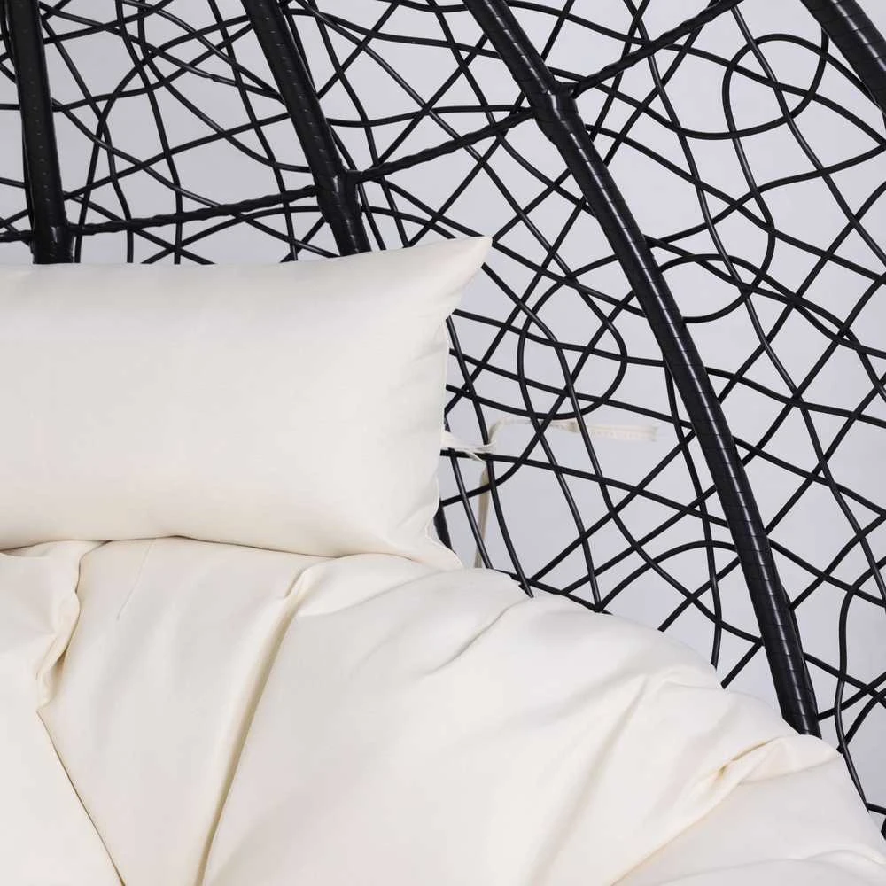 Hanging Cocoon Chair - Juodas su Bežiniu Pagalviu