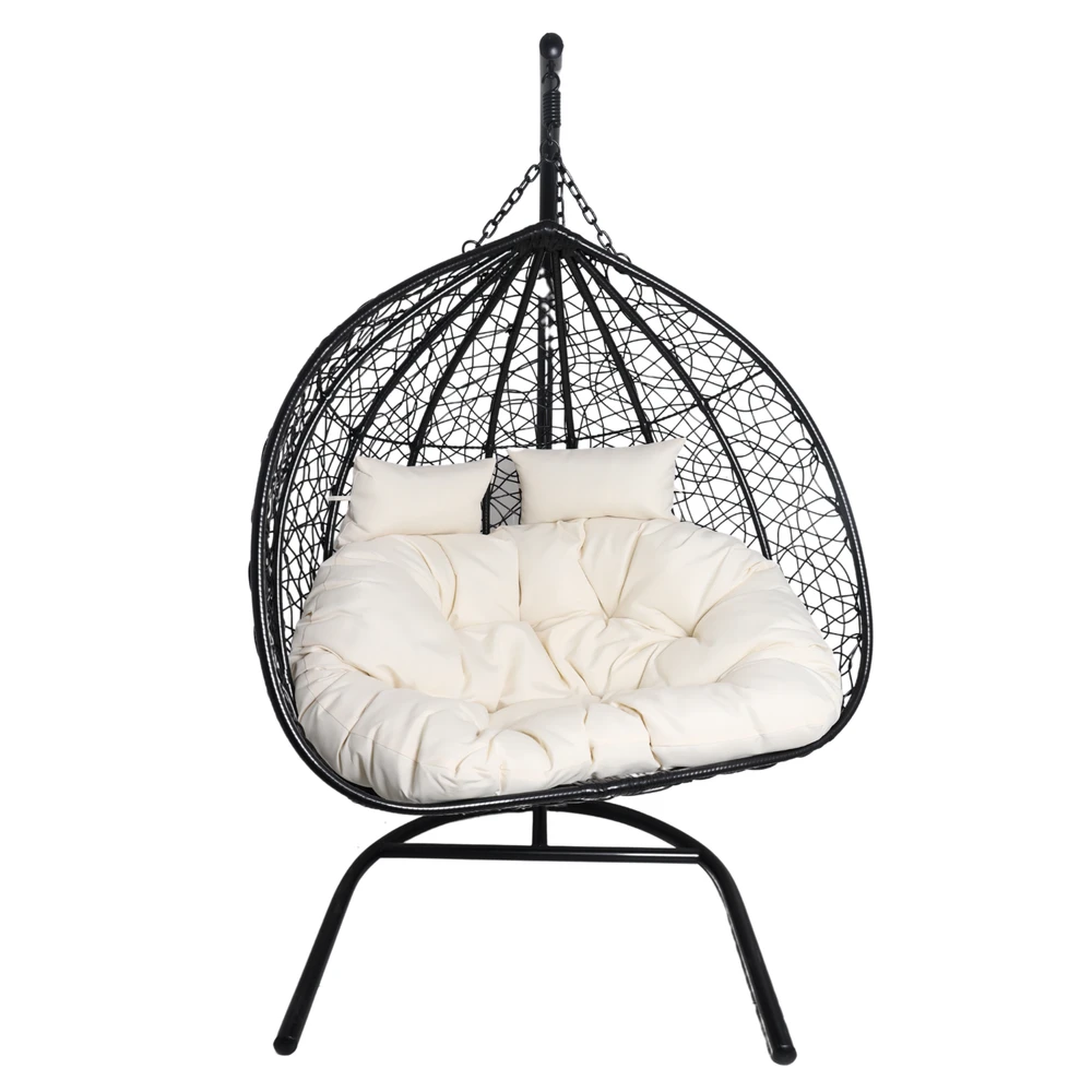Hanging Cocoon Chair - Juodas su Bežiniu Pagalviu