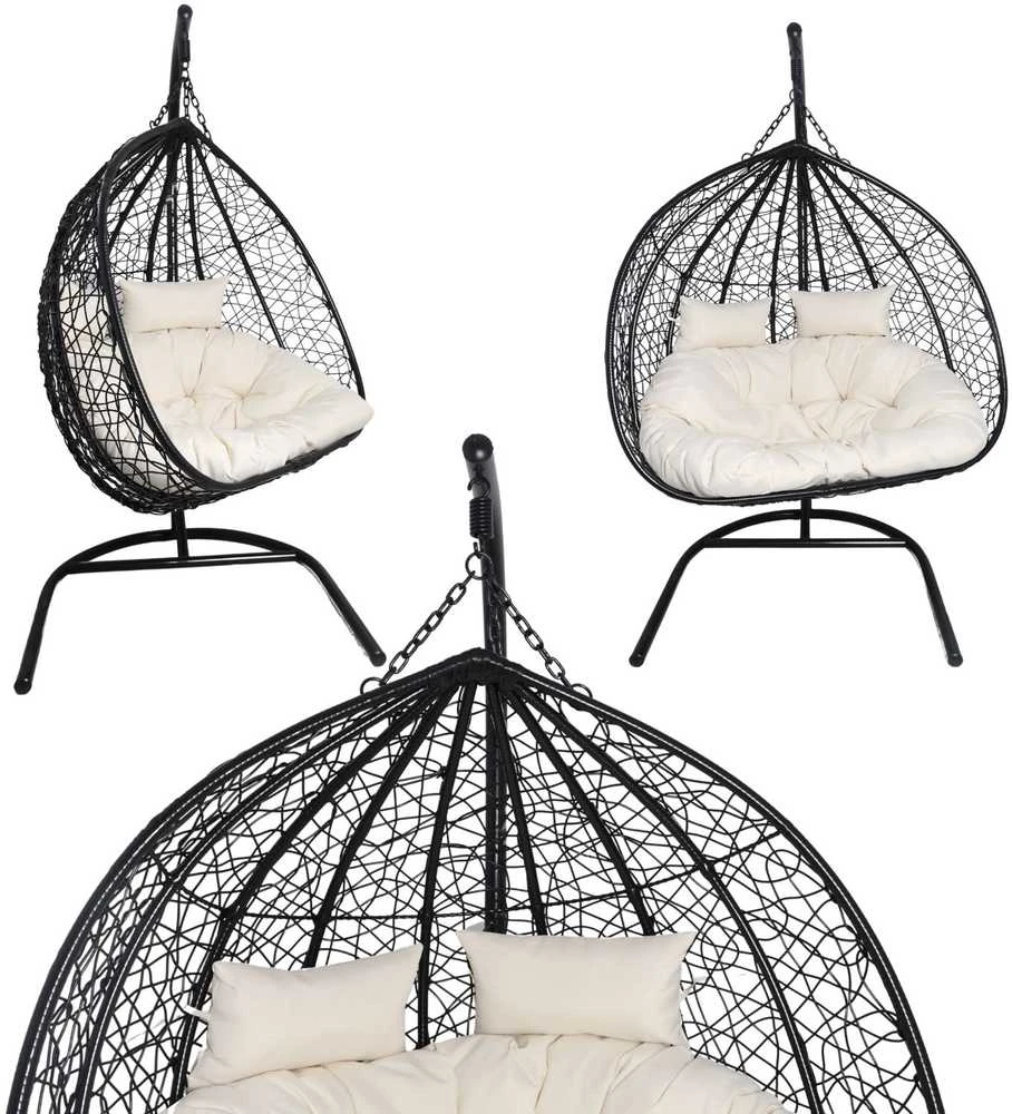 Hanging Cocoon Chair - Juodas su Bežiniu Pagalviu