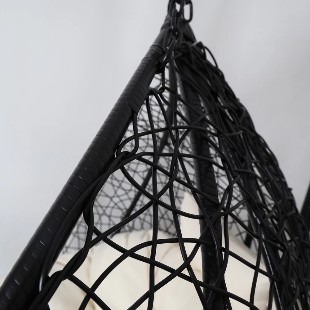 Hanging Cocoon Chair - Juodas su Bežiniu Pagalviu