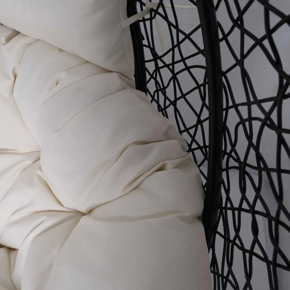Hanging Cocoon Chair - Juodas su Bežiniu Pagalviu