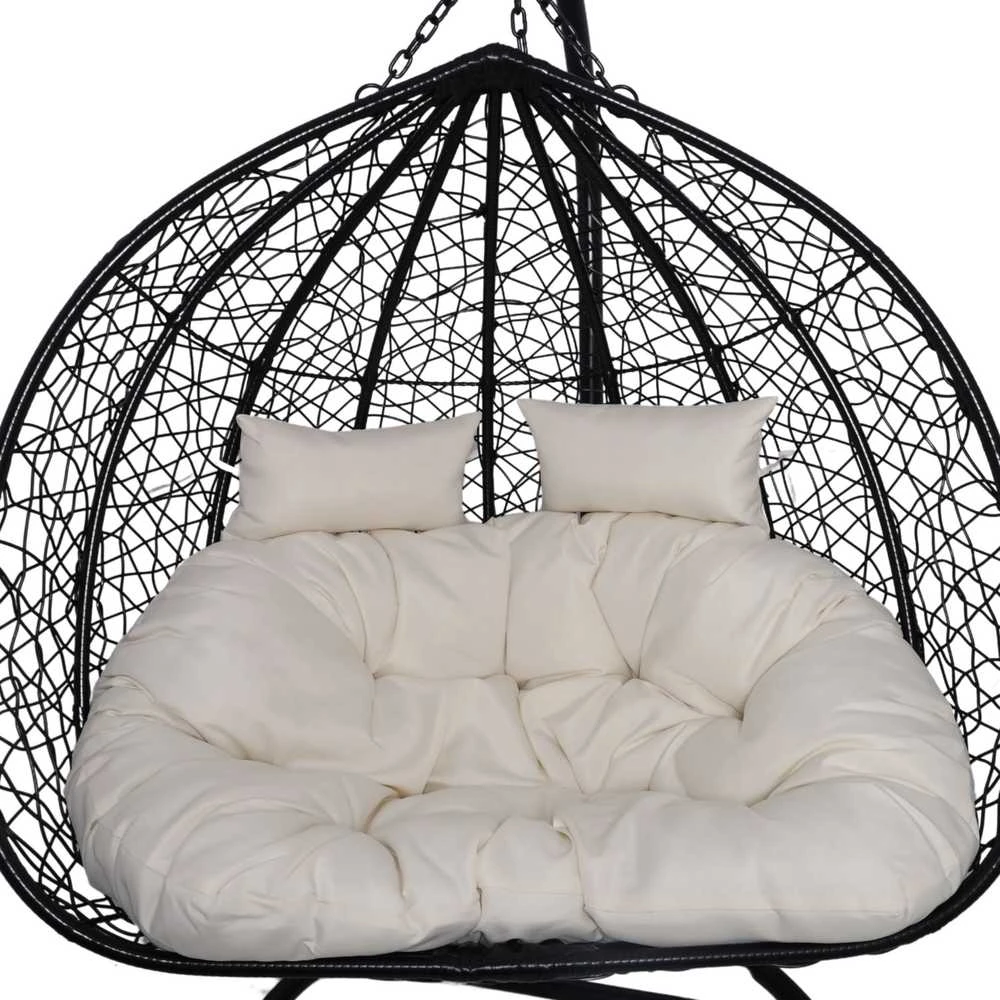 Hanging Cocoon Chair - Juodas su Bežiniu Pagalviu