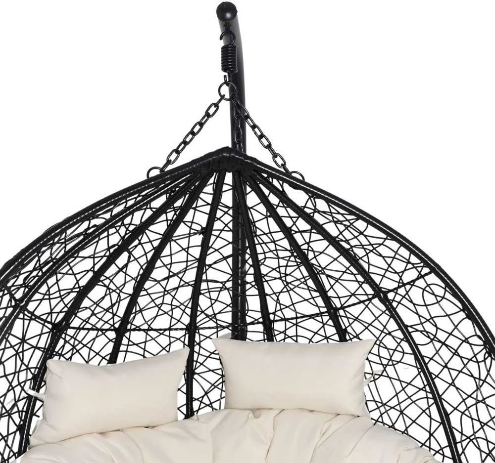 Hanging Cocoon Chair - Juodas su Bežiniu Pagalviu
