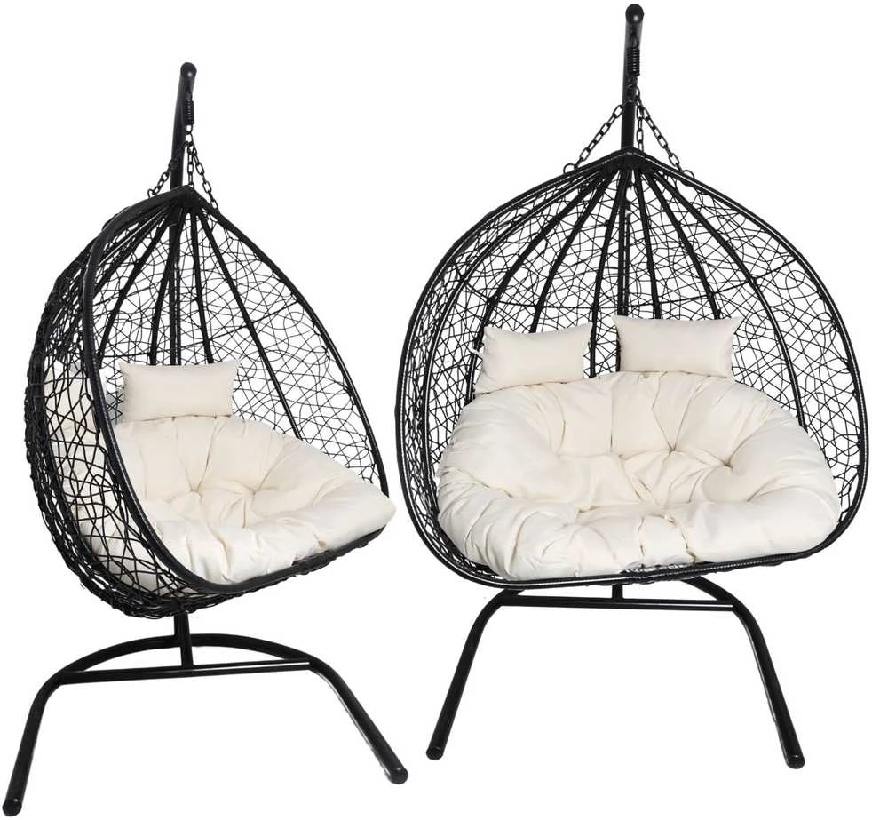 Hanging Cocoon Chair - Juodas su Bežiniu Pagalviu