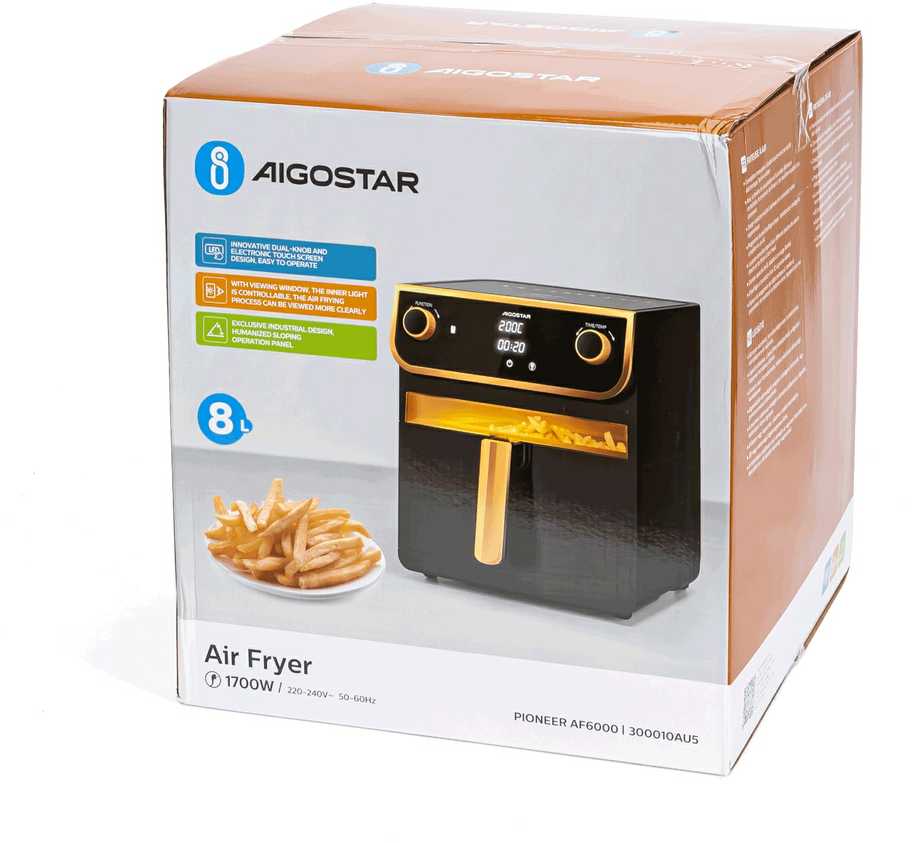 Gruzdintuvė Aigostar „FryKotnik 1700“ iš 8 l elektroninės, dvi ratų juostos su peržiūros langu