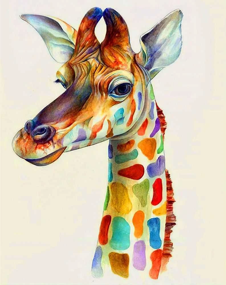 Diamond Painting 5D - Spalvinga žirafa, 40x50 cm