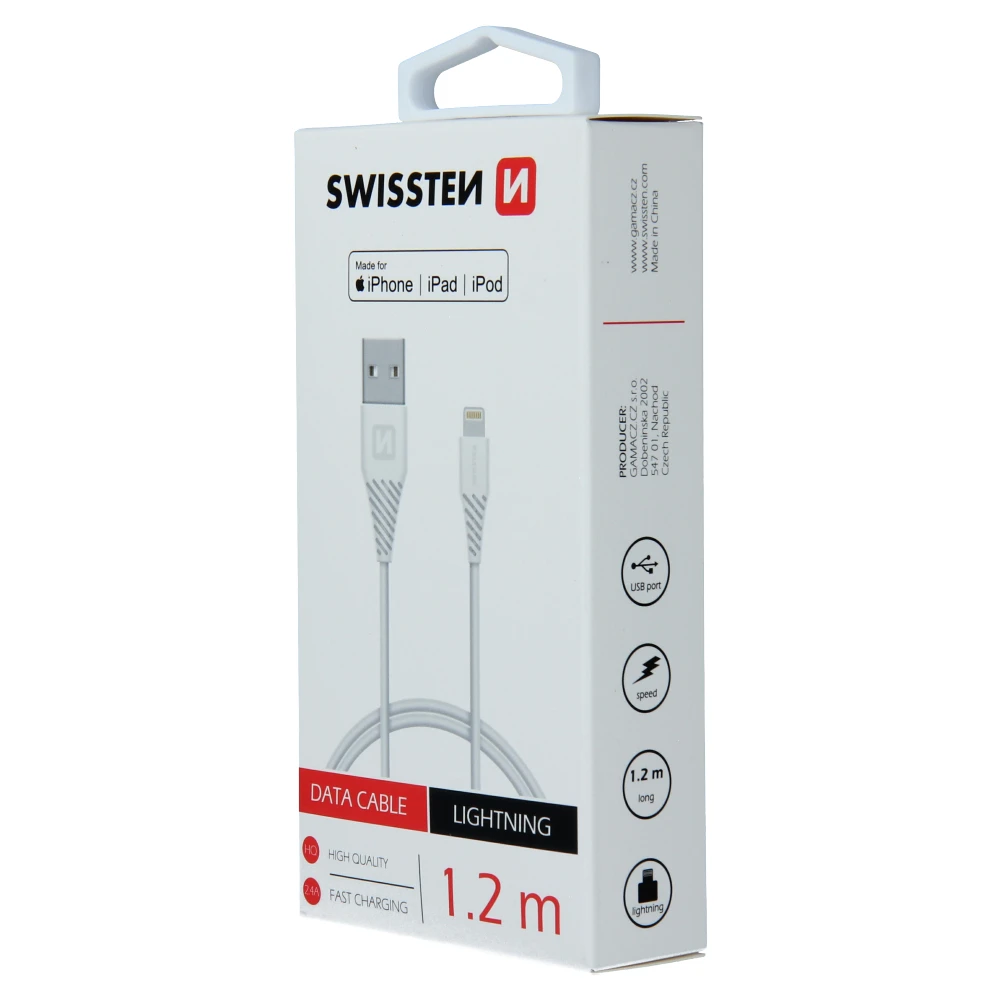 Swissten USB Lightning kabelis MFI 1.2 m baltas