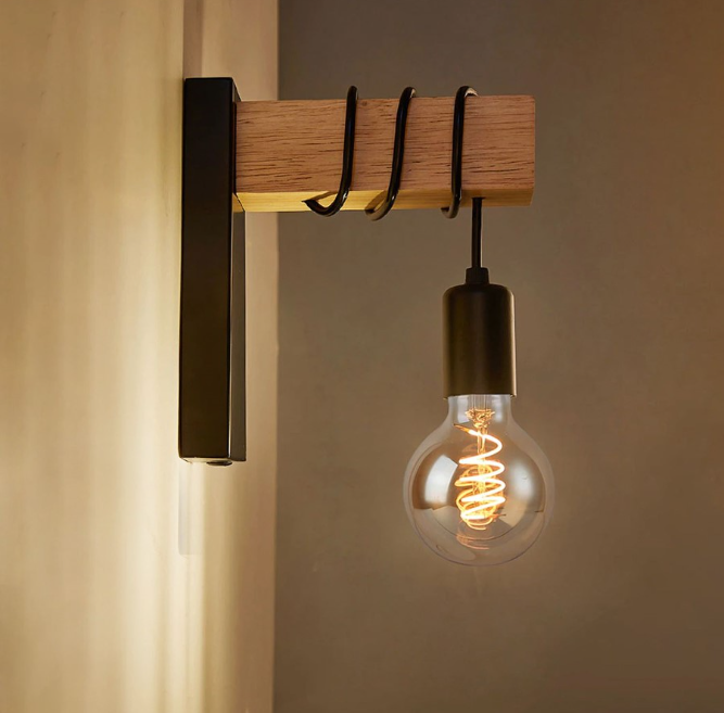 Sieninis šviestuvas Loft Kinkietas - Juodas Medienos
