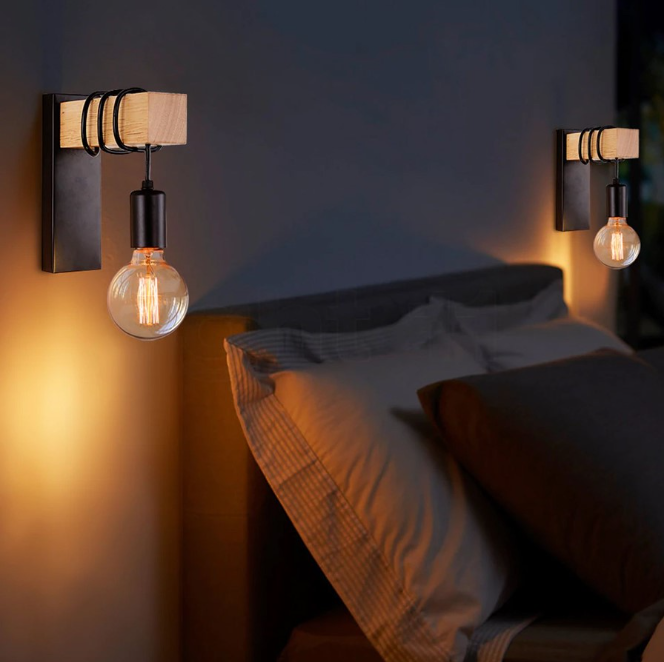 Sieninis šviestuvas Loft Kinkietas - Juodas Medienos