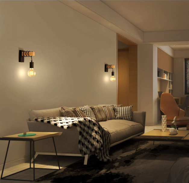 Sieninis šviestuvas Loft Kinkietas - Juodas Medienos