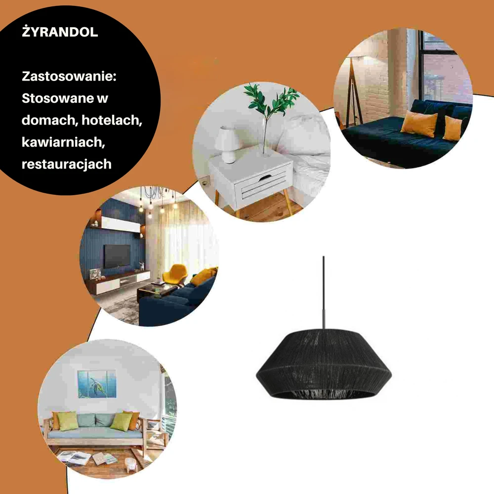 Pakabinamas šviestuvas Natūrali jūrinis ratano pakabinama lemputė - 50 cm (juoda)