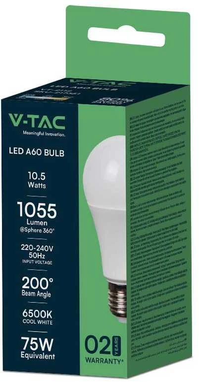 V-tac 10,5W LED lemputė, E27, A60, 6500K