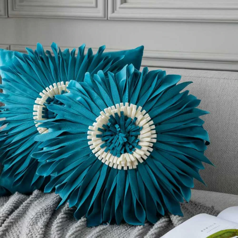 Apvalus pagalvės užvalkalas - Chrysanthemum, mėlyna 45 cm