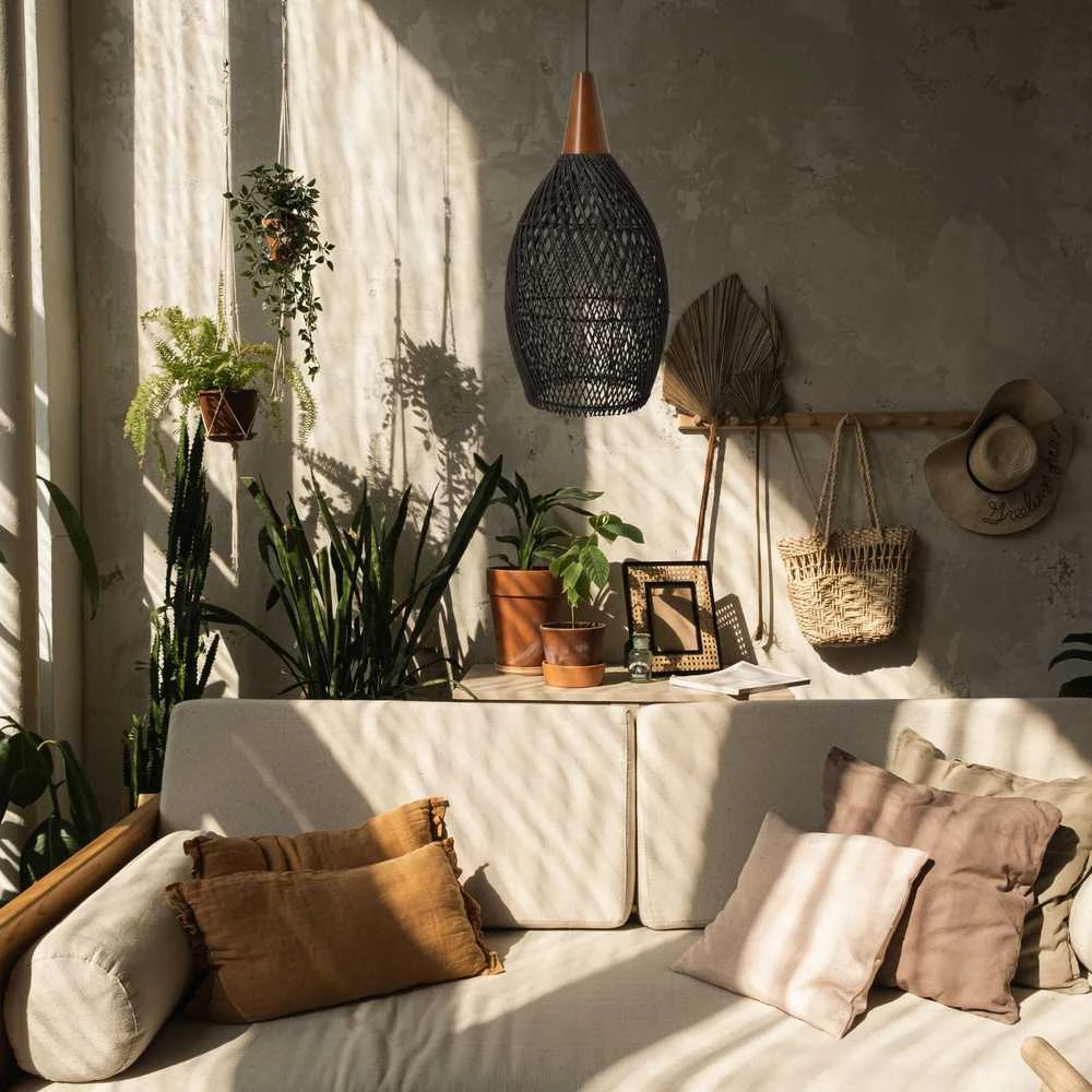 Pakabinamas šviestuvas Rustic Rattan Lempa - 25cm (Juoda)