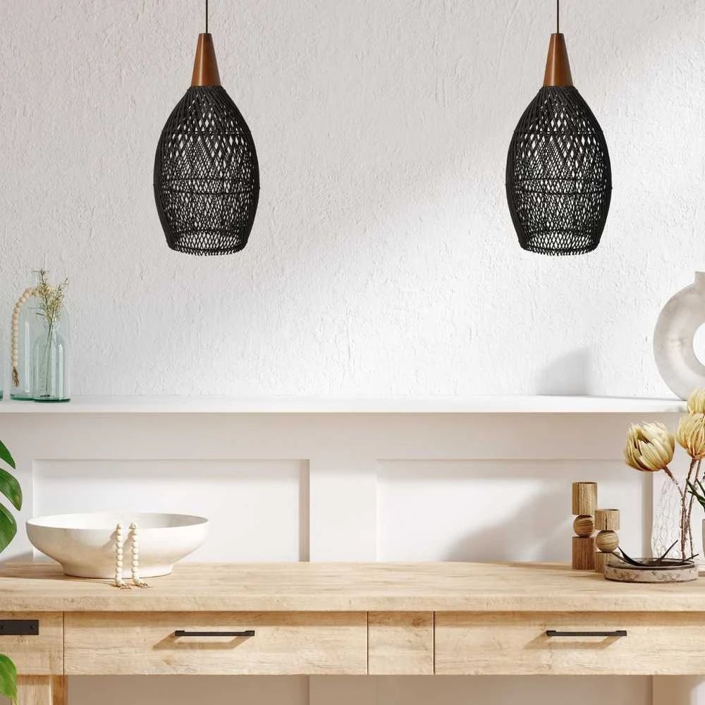Pakabinamas šviestuvas Rustic Rattan Lempa - 25cm (Juoda)