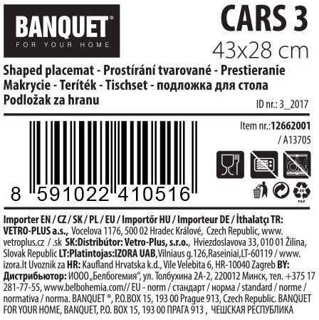 CVARS 3 Plastikinė stalo užtiesalas 43x28cm Automobilių dizainas