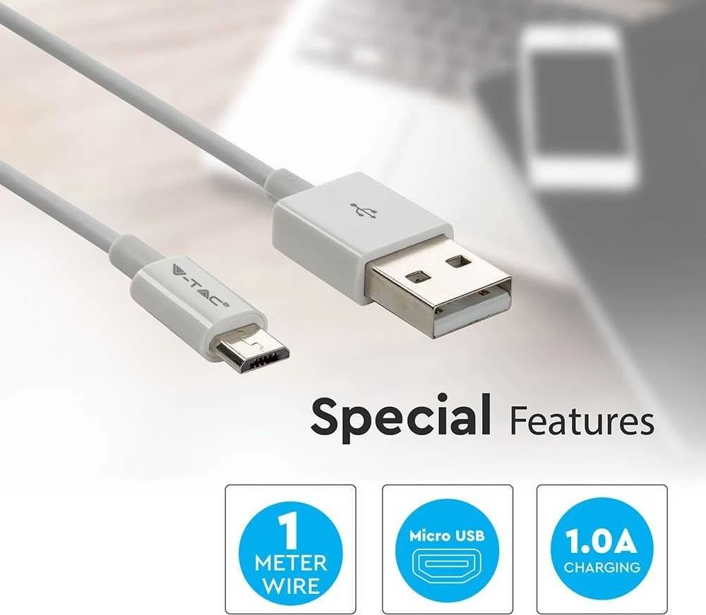 1m mikro USB laidas, baltas, TPE.