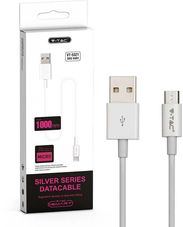 1m mikro USB laidas, baltas, TPE.