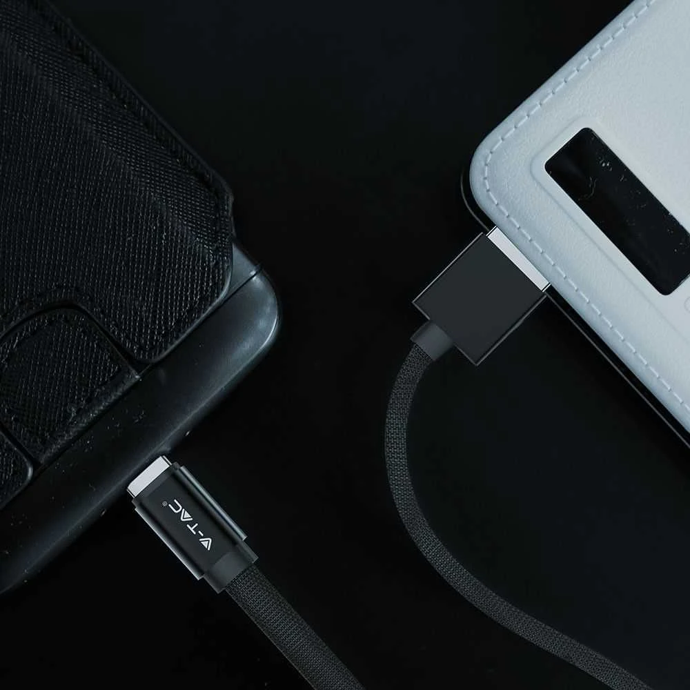 V-tac 1m mikro USB laidas, juodas, laido tipas : medvilninis audinys